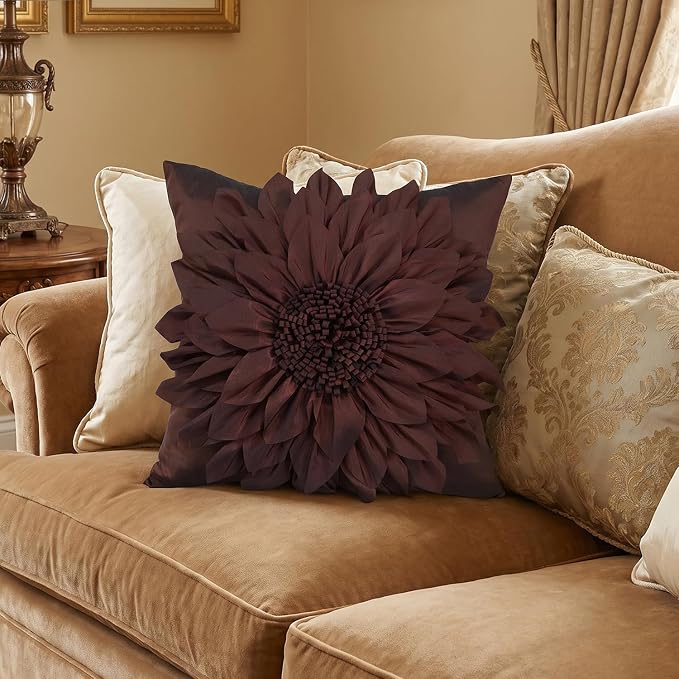 Brown Accent 3D Flower Decorative Throw Pillow Covers - Image 6