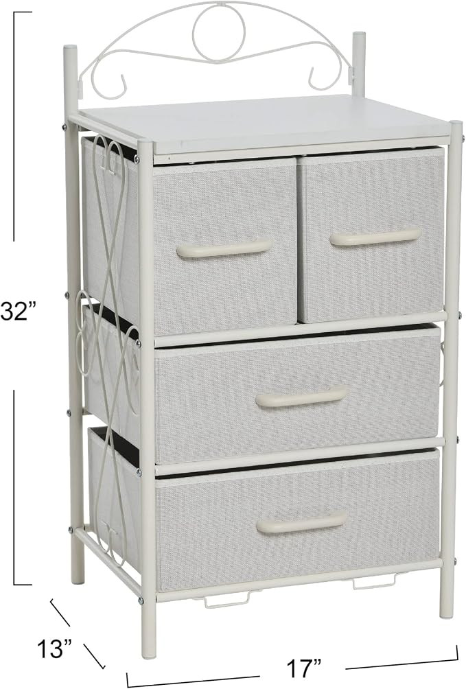 Household Essentials Scandinavian White Iron & Wood Four-Drawer Chest - Image 3