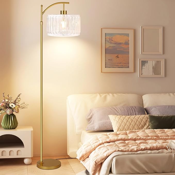 QIYIZM Glass Floor Lamp for Living Room, Brass White Tall Lamp Boho Mid Century - Image 9