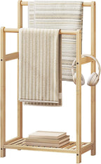 HOOBRO Freestanding Towel Rack for Bathroom, 2 Tier Decorative Bamboo Blanket - Image 8