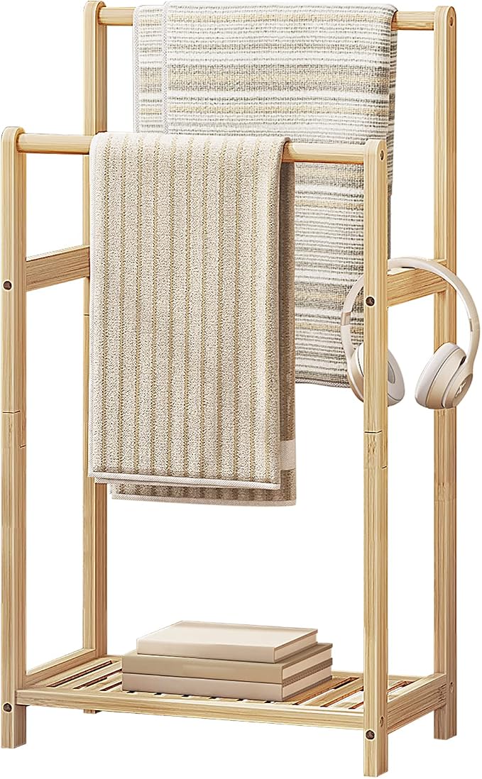 HOOBRO Freestanding Towel Rack for Bathroom, 2 Tier Decorative Bamboo Blanket - Image 8