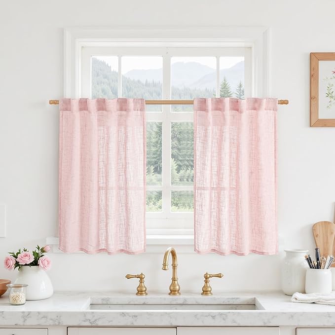 Short Window Sheer Linen Curtains 30 Inch Length by LAMIT