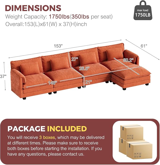ELUCHANG Oversized 153" Modular Sectional Sofa, Comfy Cloud Couch, L Shaped - Image 2