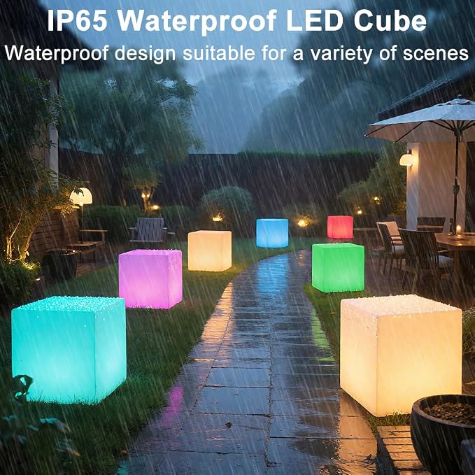 20-in LED Cube Chair, Dimmable RGB Color Changing Light Cubes w/Remote - Image 5
