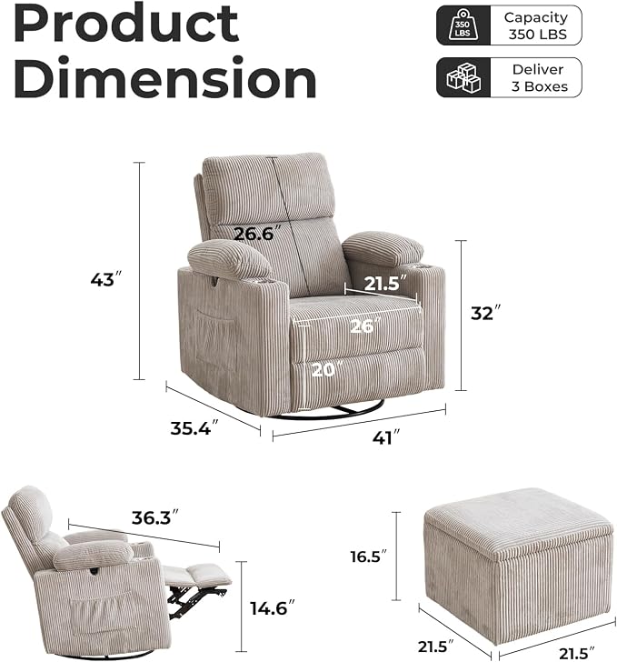 Oversized Power Recliner Chair Swivel Glider - Image 2