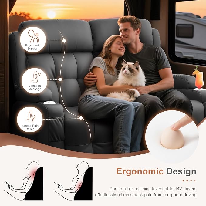 RV Loveseat Recliner Sofa, Massage Wall Hugger Recliners Couch - Image 3