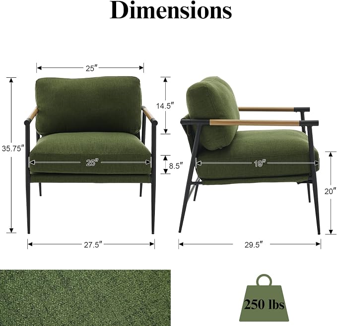 Ya-Home Mid-Century Accent Chair Set of 2, Soft Armchair Linen Fabric Lounge - Image 2