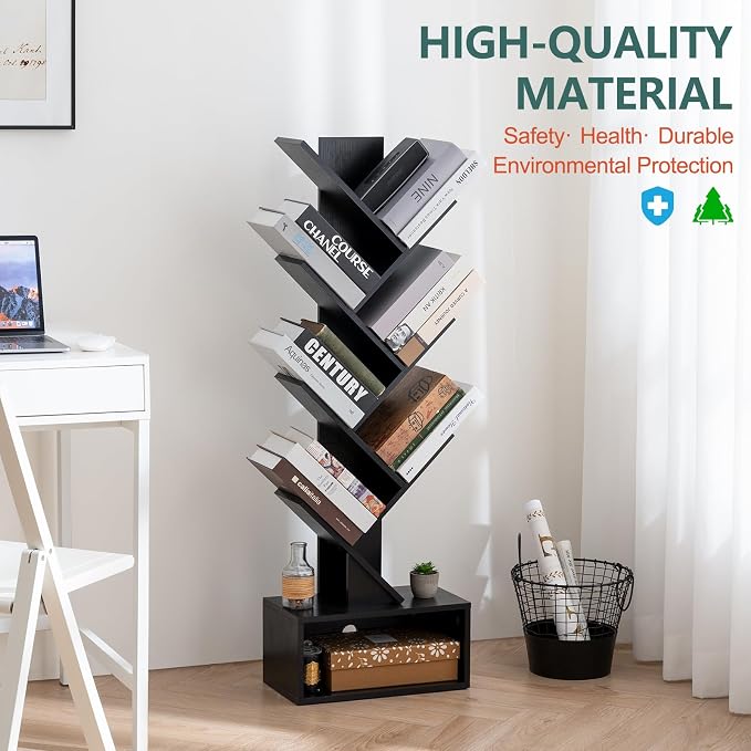 Yoobure Tree Bookshelf, 6 Tier Small Book Shelf Retro Floor Standing Bookcase - Image 7