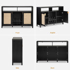 SICOTAS Rattan Coffee Bar Cabinet, Modern Liquor Wine Cabinet Set of 2 Credenza - Image 9