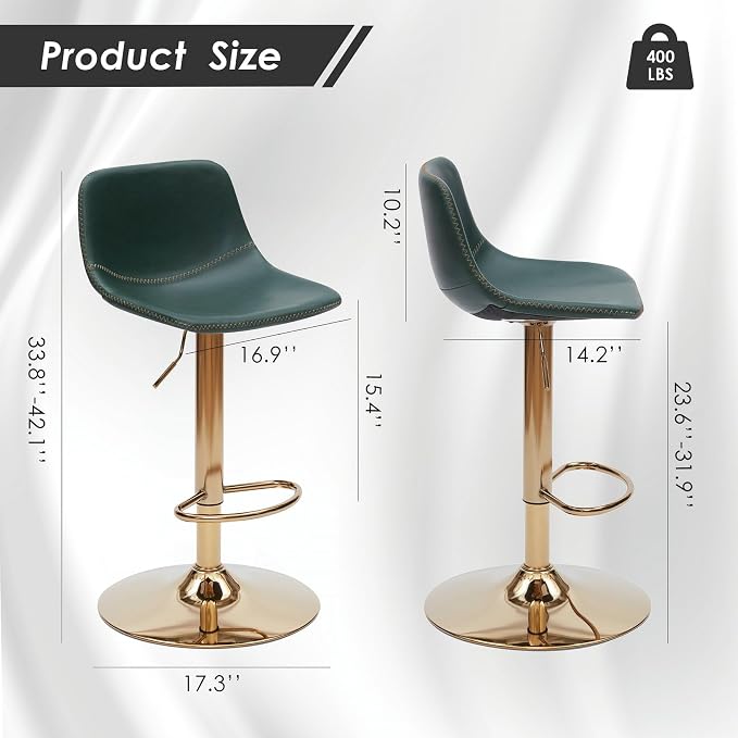 Adjustable Bar Stools Set of 2, Mid Century Modern Swivel Bar Stools, - Image 2