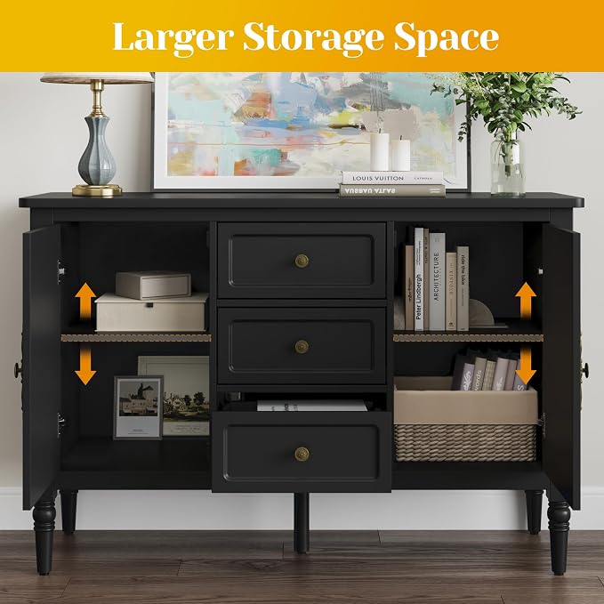FansaFurn Black Storage Cabinet, Mid-Century Buffet Cabinet - Image 6