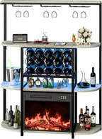 PUKAMI Bar Cabinet with Fireplace, Home Mini Bar Cabinet with Power Outlet and - Image 6