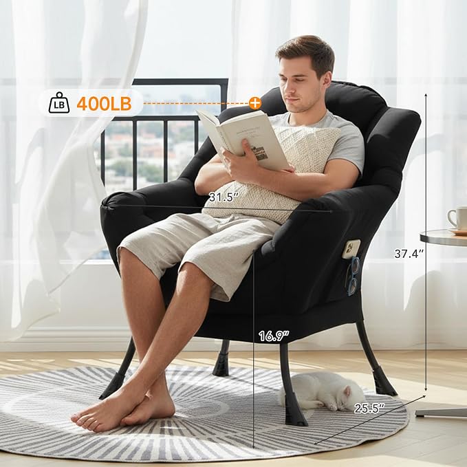 Lazy Chair for Living Room, Large Black Accent Chair - Image 7