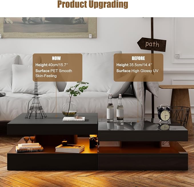 HedoAjim Black LED Coffee Table - Image 6