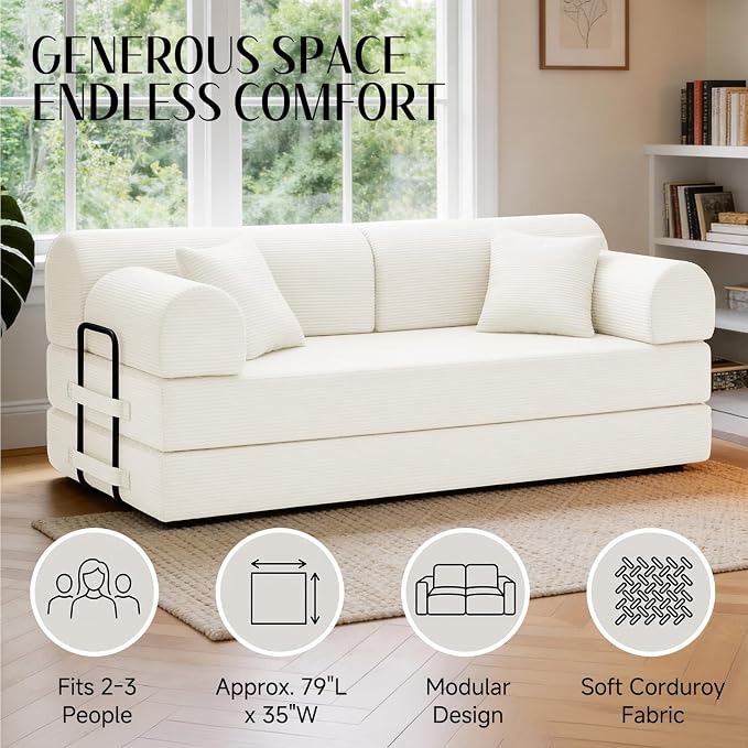 79'' Convertible Sofa Bed, 6 in 1 Folding Floor Futon Couch Sleeper - Image 6