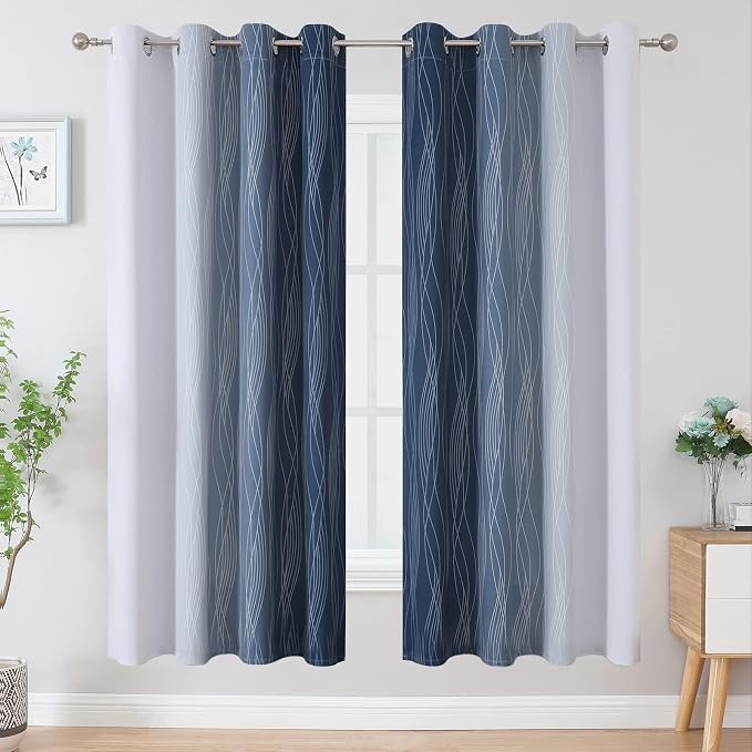 Navy Blue and Greyish White Blackout Curtains - Image 2