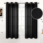 YoungsTex Short Black Linen Semi Sheer Curtains 45 Inch Length 2 Panels | Light by YoungsTex