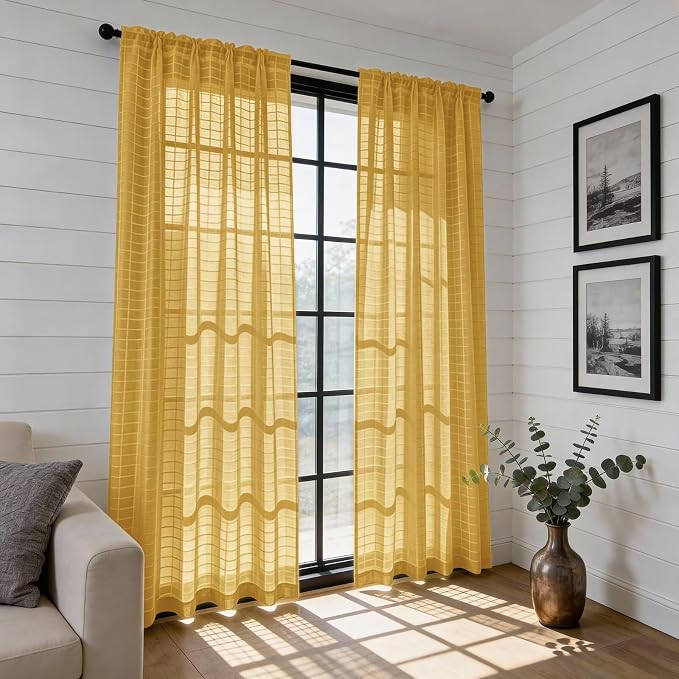 SpaceDresser Check Sheer Curtains 90 Inches Long - Image 6