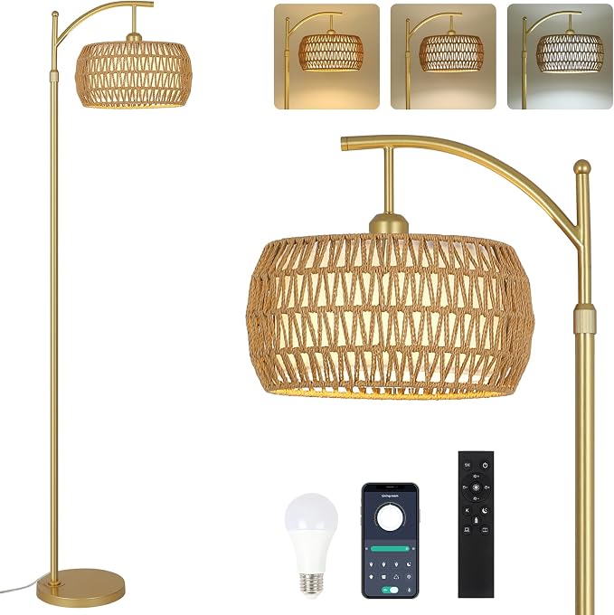 eyassi Arc Floor Lamp with 3 Color Temperatures, LED Gold Floor Lamp with by EYASSI