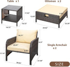 LEVELEVE Balcony Furniture 5 Piece Patio Conversation Set, PE Wicker Rattan - Image 5