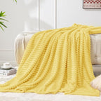 BEDELITE 3D Ribbed Light Yellow Fleece Throw Blanket - Image 2