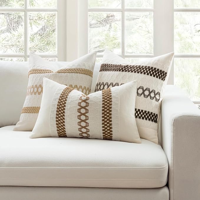 MIULEE Set of 2 Dark Brown Boho Decorative Pillow Covers 18x18 Inch | Fall - Image 3