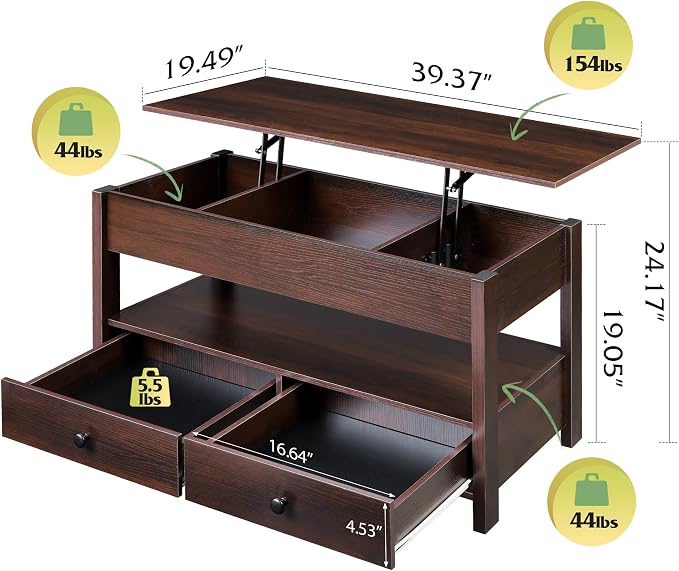 WLIVE Coffee Table, Lift Top Coffee Table - Image 3