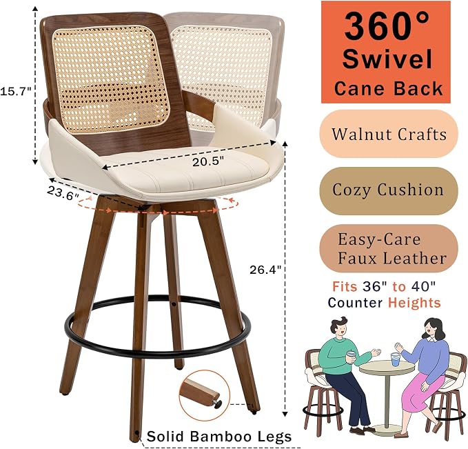 Set of 3 Mid Century Modern Counter Stools - Image 2