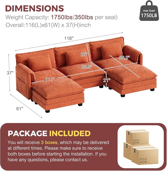 ELUCHANG Oversized 116" Modular Sectional Sofa, Comfy Cloud Couch, U Shaped - Image 2