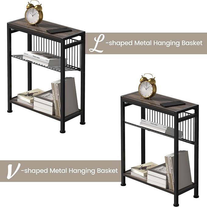 Side Table for Small Space, 3-Tier Narrow End Tablewith Magazine Holder - Image 7