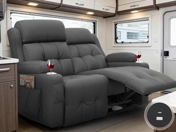 Reclining Loveseat with Pebble Texture Fabric, Loveseat Recliner with USB/Type by FurgattiEnjoyYourLife