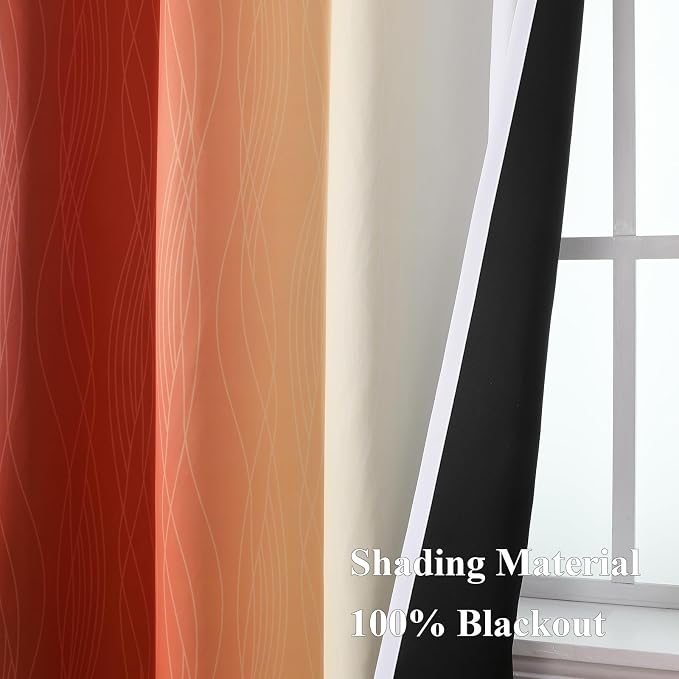 Burnt Orange and Greyish White Ombre Blackout Curtains 52Wx90L Inch Long | - Image 5