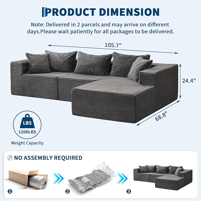 Hetoy Oversized L Shape Modular Sofa, Soft Modular Sectional Couch - Image 2