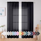 Simplebrand Black Sheer Curtains 84 Inches Long, Light Filtering Rod Pocket by Simplebrand
