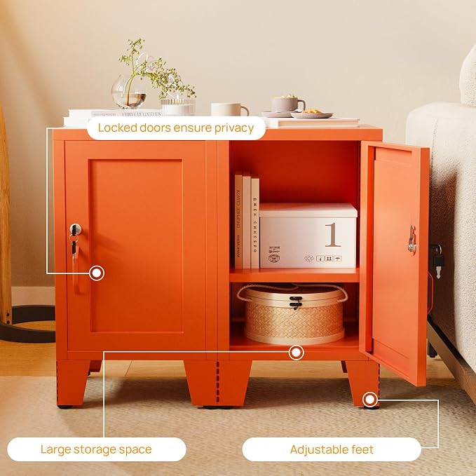 ALBAD Metal Nightstand with Lockable Cabinet, Compact Mini Locker Bedside Table - Image 5