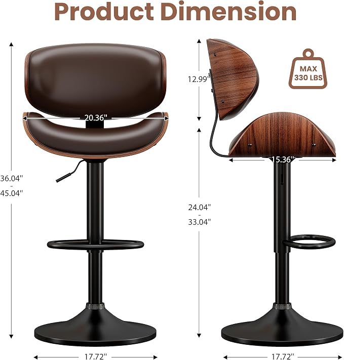 YaFiti Bar Stools Set of 4, Modern Pu Leather Swivel Adjustable Bar Stool - Image 2