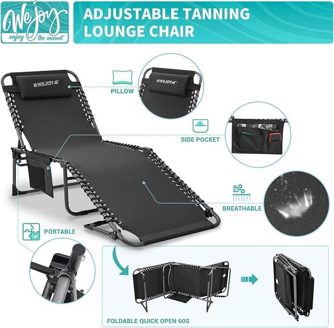 #WEJOY Folding Lounge Chair Outdoor, 5-Position Adjustable Sunbathing Tanning - Image 4
