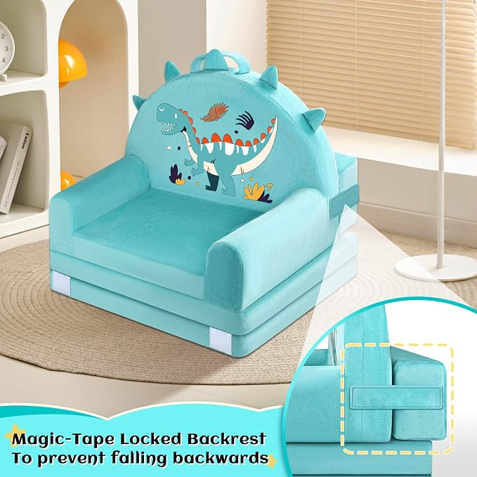 Dinosaur Kids Sofa Bed with Removable Washable Cover & Magic-Tape Backrest – - Image 8