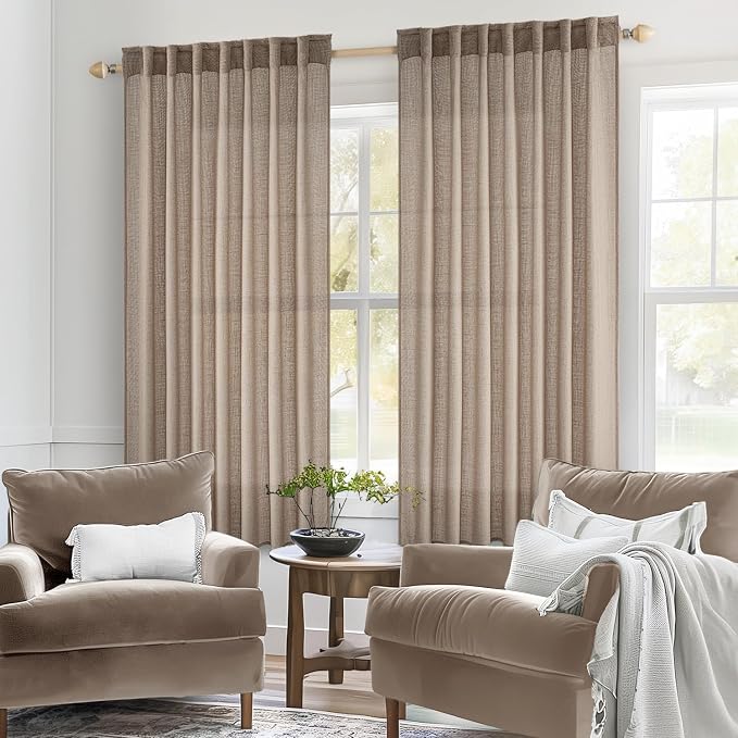 MIULEE Taupe Linen Curtains 52x54 Inch Length 2 Panels - Image 2