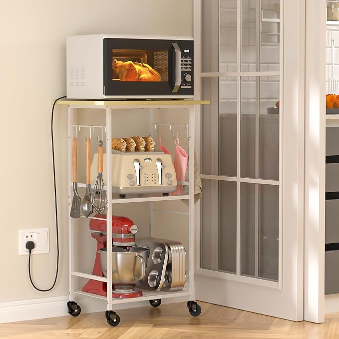 ThreeHio Rolling Kitchen Microwave Cart, 3 Tier Microwave Table Stand - Image 7