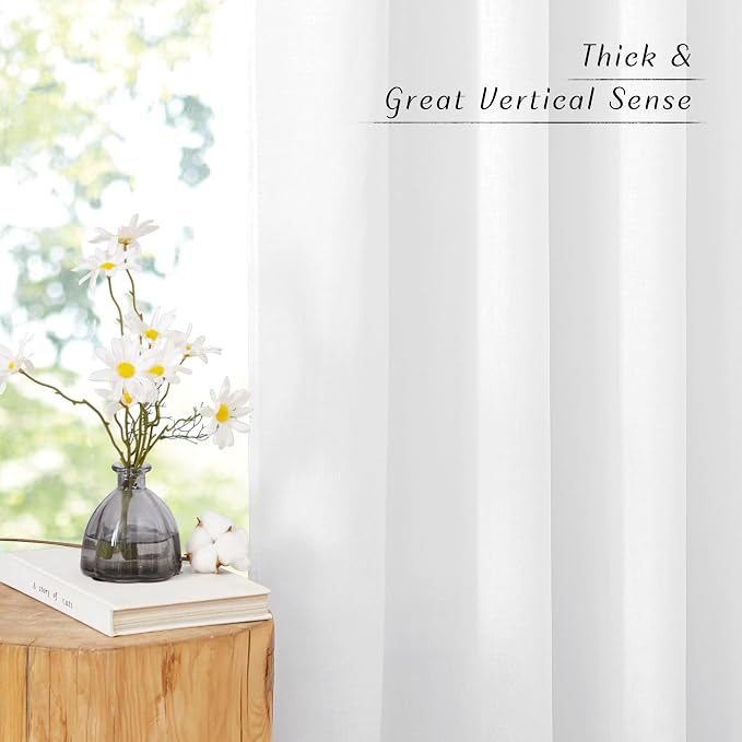 NICETOWN Thick Linen White Curtains 90 inch Length, Grommet Flax Linen Blend - Image 3