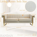 Mid-Century Modern Beige Velvet Sofa - Image 2