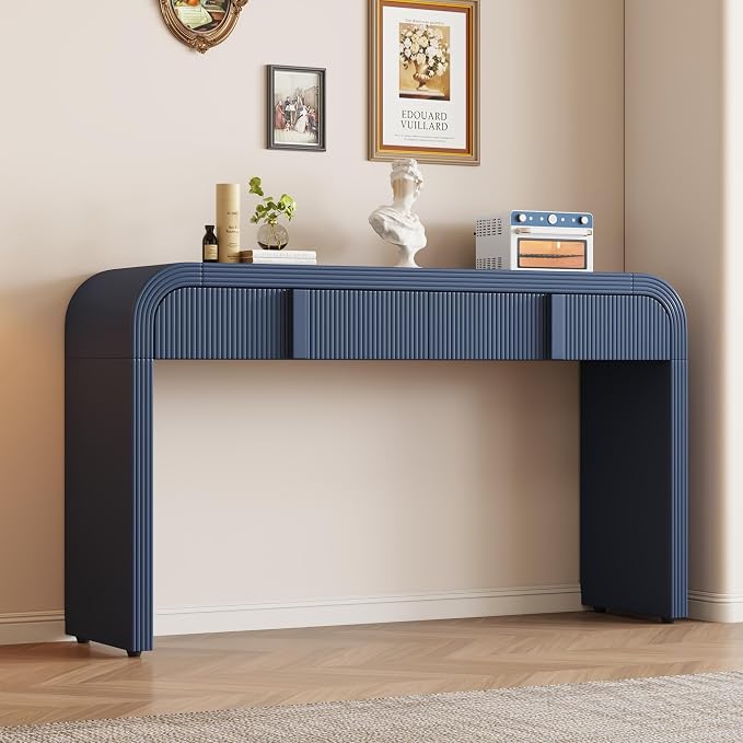 55'' Wood Console Table Sofa Table Entryway Table, Unique Modern Rounded by LynHomeFurnitureMall
