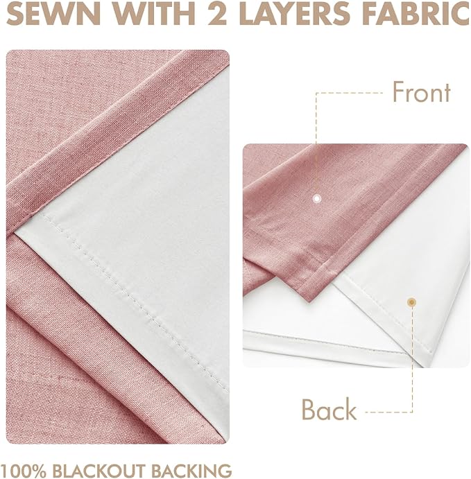 MIULEE Pink Pinch Pleated 100% Blackout Linen Curtains 40x84 Inches | Room - Image 5