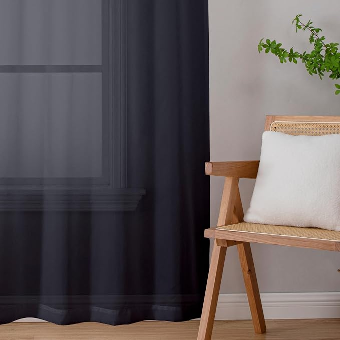 Black Sheer Curtains 78 Inches Long 2 Panels Set, Privacy Voile Light Filtering - Image 6