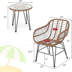 Tangkula 3 Pieces Patio Conversation Bistro Set, Outdoor Wicker Furniture - Image 5