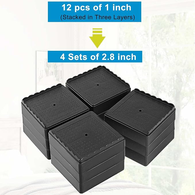 Bed Risers 1 inch, 2 inch, 3 inch, 4 inch Heavy Duty, Adjustable Furniture Riser - Image 3