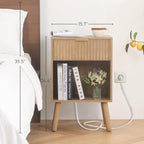 Fultyle Wood Nightstand with Charging Station, Bedside Table with Fluted - Image 2