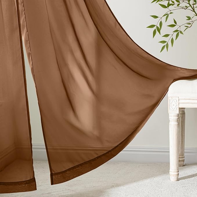 MIULEE Dark Brown Sheer Curtains 63 Inches Long 4 Panels 42 x 63 Inches | Light - Image 6