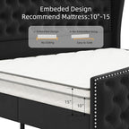 BRELTAM Upholstered Queen Size Bed Frame Velvet Black Tufted Platform Bed Frame - Image 6